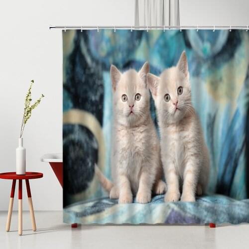 Cute Cat Shower Curtain Animal Dog Pattern Polyester Washable Bathtub Screen 3D Print Home Supplies With Hook Bathroom Curtains