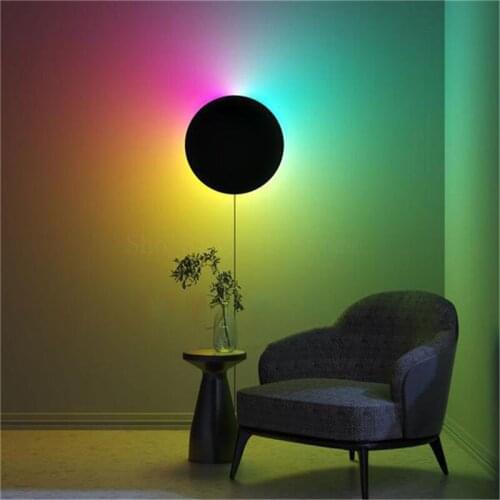 Modern Circular RGB Wall Lamps for Bedside Lamp Living Room Decoration Wall Light Colorful Remote Dimming Lighting Fixtures