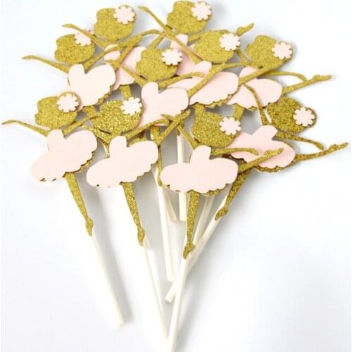 5pcs Ballet Dancer Girl Cake Topper Cupcake Decoration for Baby Shower Kids Girl Birthday Wedding Party Cake Supplies