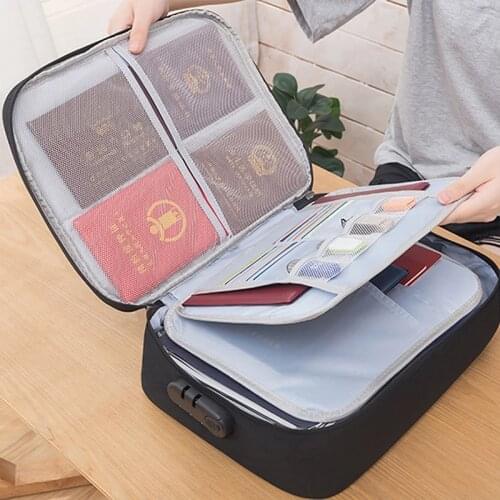 Large Capacity Multi-Layer Document Tickets Storage Bag Certificate File Organizer Case Home Travel Passport Briefcase with Lock