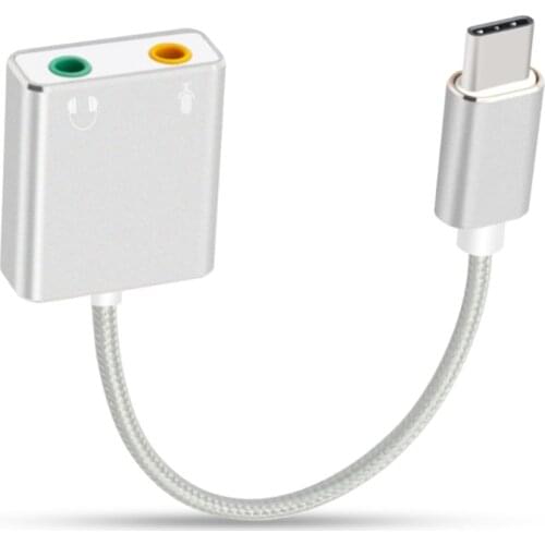 USB Type-c Adapter External Stereo Sound Card with 3.5mm Headphone and Mic Jack Plug and Play No Drivers Needed