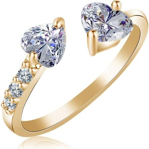 Ladies Rings Double Heart Crystal Zircon Open Ring Wedding Engagement Ring for Women