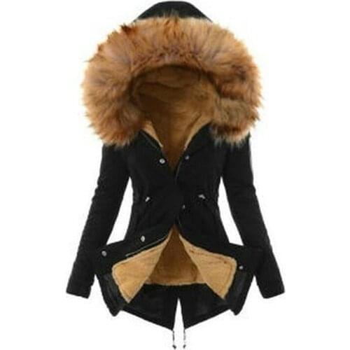 Winter Coat Women Solid Hoodies Slim Fit Jackets 2021 Warm Plush Zipper Fur Hooded Outwear Female Jacket Chaqueta Mujer
