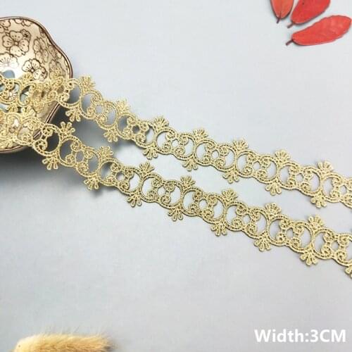 Zsbszc 2 yards Width 3CM sewn gold lace trim braid lace DIY garment accessories macrame embroidery lace JDB48