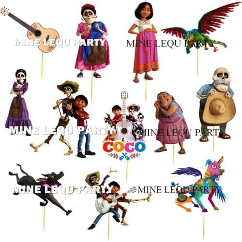 12pcs Cartoon Anime Coco Theme candy bar Cupcake Toppers pick fruit picks baby shower kids birthday Party Supplies