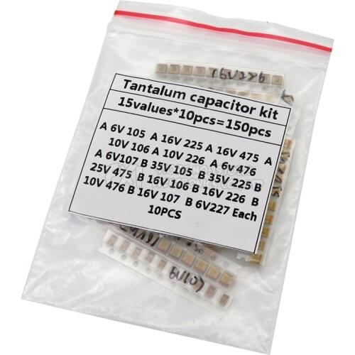 15Values SMD Tantalum capacitor assortment kit 1uf-220uf A/B Case Tantalum capacitor set 1UF 2.2UF 4.7UF 10UF 47UF capacitors