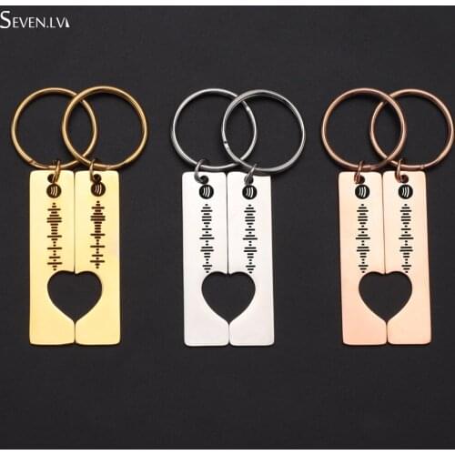 2pcs / set Custom Spotify Music Code Keychains stainless steel carving jewelry Keyring lovers gift for women and men wholesale
