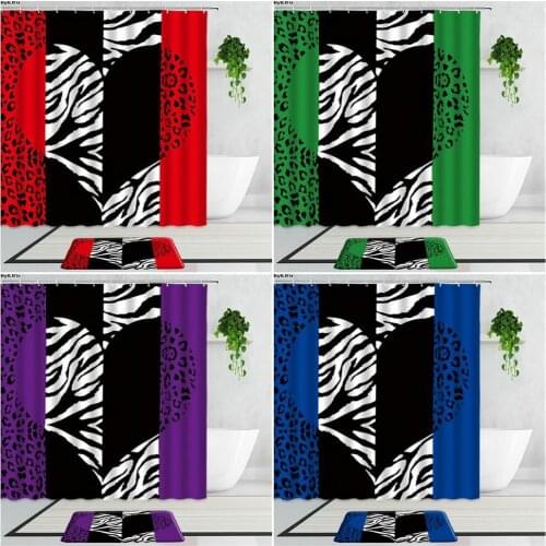 2Pcs Set Red Leopard Pattern Shower Curtains Modern Fashion Colorful Geometry Waterproof Bathroom Curtain And Bath Mats Decor