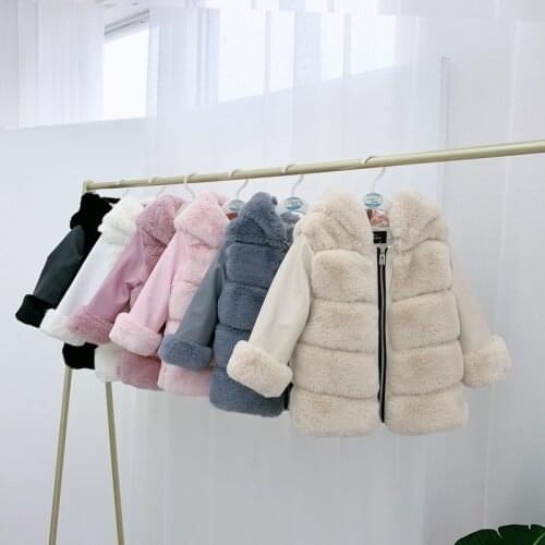 2020 Winter KId jacket / girls coat / Faux fur coat with PU sleeves