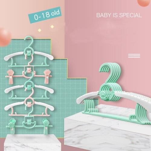 3/5/10pcs Baby Clothes Hangers Cartoon Retractable Plastic Kids Rack Non-slip Drying Rack Children Coats Hanger Closet Organizer