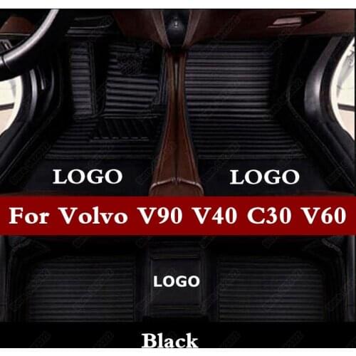 3D Custom Made Luxury Leather CAR Floor Mats for Volvo V90 V40 C30 V60 Automobile Carpet Cover Luxury Leather Auto Foot Mats