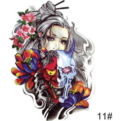 48*35 cm Large Tattoo Stickers New Designs Fish Wolf Buddha Waterproof Temporary Flash Tattoos Full Back Chest Body For Men