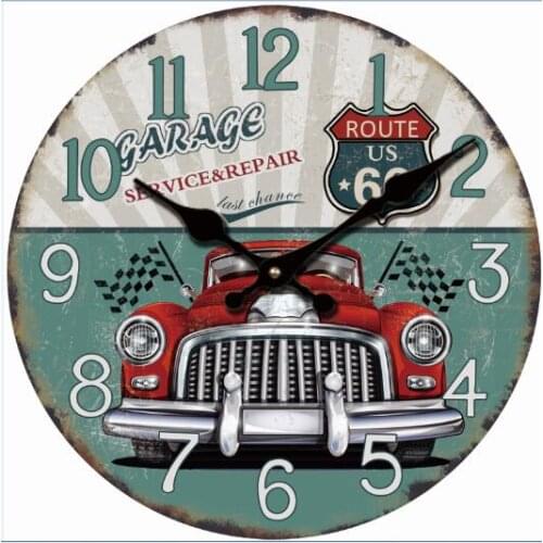New Large Wall Clock Hot Home Decoration Continental Retro Vintage Car Wood Frame Wall Clocks