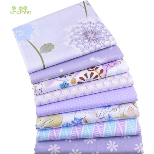 Chainho,Purple Floral Print Twill Cotton Fabric,For DIY Quilting Sewing/Tissue Of Baby&Child/Sheet,Pillow Material,Half Meter