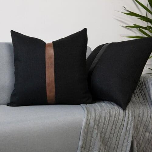 Cushion Cover Leather Cotton Patchwork Simplicity Pillow Cover Pillowcase Decorative Home Sitting Room Bedroom Sofa Chair45x45Cm