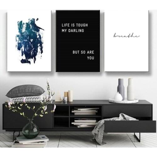 Nordic Style Decoration Painting Abstract Landscapes Ocean Deep Blue Sea Waves Motto Canvas Sofa Wall Picture Poster Living Room