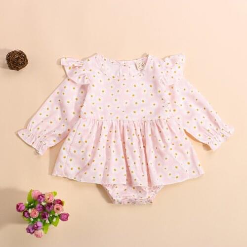 Toddler Baby Girls Autumn Romper Infant Girls Lovely Spring Autumn Daisy Printing Playsuits Long Sleeve Button Cotton Jumpsuit