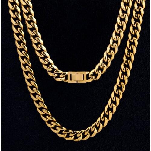 DNSCHIC Miami 10mm Stainless Steel Cuban Link Jewelry Chain Stainless Steel Chain Necklace for Men Stainless Steel hip-hop