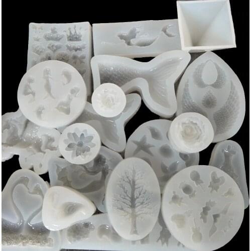 DIY Mini resin clay mold Shell animal crown tree shape silicone mold UV glue ab plastic crystal accessories Epoxy mold Mirror