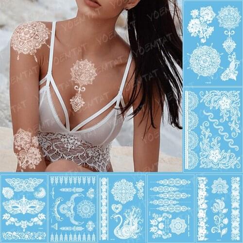 Indian Arabic Designs Temporary Waterproof Tattoo sticker Lace White Bride Tatto Paste Fake Tatoo Mandala Body Art Hand Choker