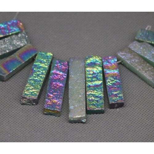 Kindgems, 2Strands Titanium Rainbow Stone Necklace, Sediment Point Pendant,Top Drilled Nugget Beads Accessories Jewelry Making