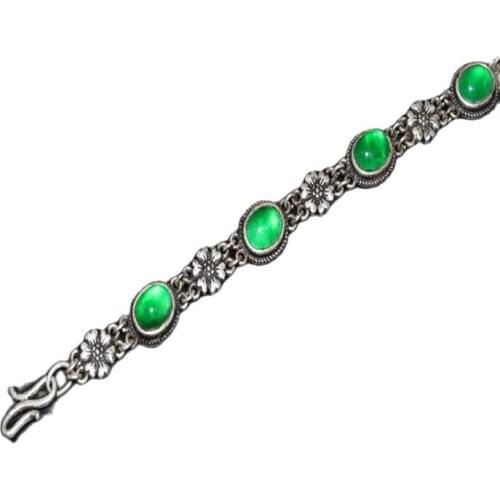China Old Tibetan Silver Inlaid Old Jade Bracelet