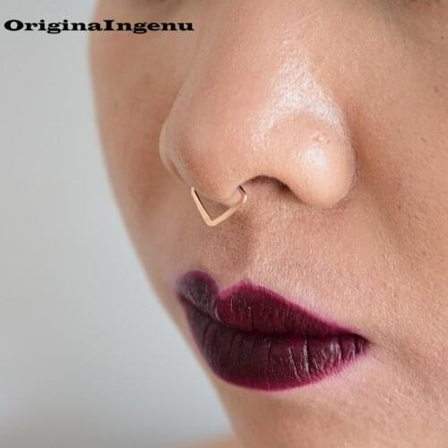 925 Silver Fake Piercing Nose Ring Gold Filled Punk Jewelry Handmade Hammered Tiny Septum Hoop Charm Grillz Fake Jewelry