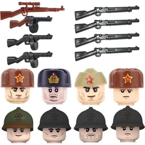WW2 Soviet Union Infantry Soldiers Figures Building Blocks Military Army French Soldier Gun Helmet Parts Bricks Toy For Children