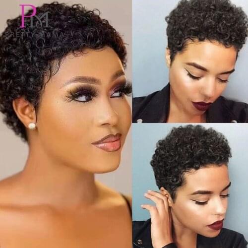 Short Loose Curly Human Hair Wigs Brazilian Short Bob Natural Pixie Cut Wigs Cheap Full Machine Made Wigs for Women Pretty Ma Ma