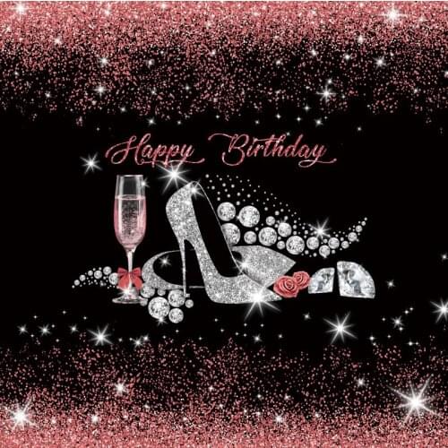Laeacco Princess Pink Glitters Sequins Birthday Background Wine High Heels Poster Portrait Customized Photographic Backdrops