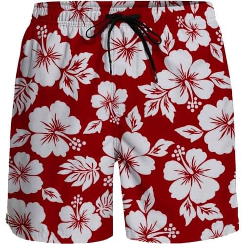 Casual Shorts Men Hawaiian Hibiscus Print Breathable Quick Dry Surfing Beach Pants Resort Style Sports Shorts Running Shorts