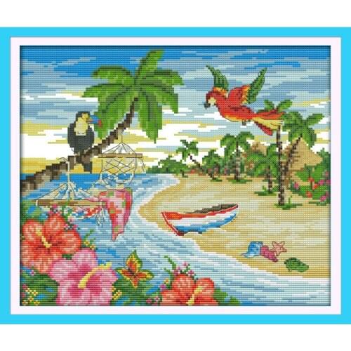 Everlasting Love Summer Beach Chinese Cross Stitch Kits Ecological Cotton Stamped 11 14CT DIY Gift New Year Decorations For Home