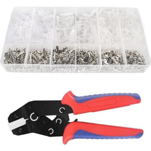 Ratchet Wire Terminal Crimping Tool Kit,48BS Crimping Device AWG 23-16 (0.25-1.5mm²) with 800PCS Female and Male Spade Connector