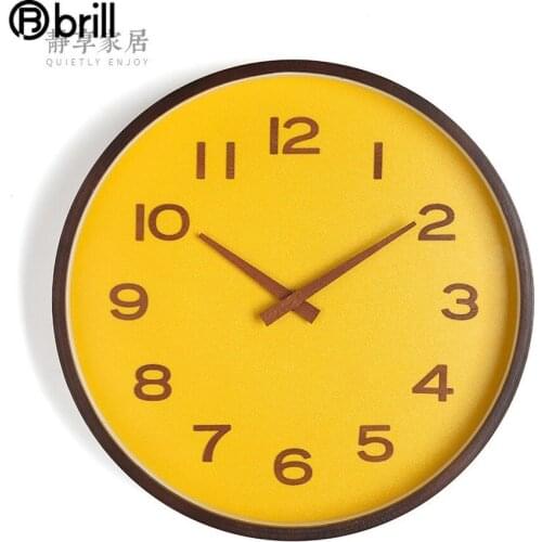Nordic Large Wood Wall Clock Modern Design Wooden Needle Large Yellow Clocks Wall Home Decor Living Room Reloj Pared Decorativo