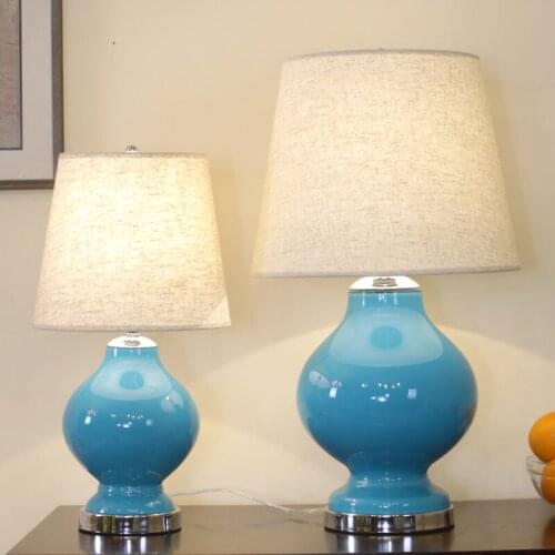 Bedroom Blue Glass Table Lamp Bedside Lamp Bedroom Study Living Room European American Country Pastoral Decoration Table Lamps