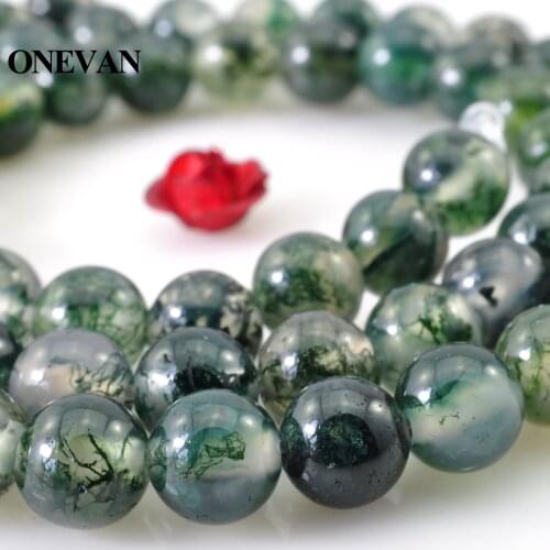 ONEVAN Natural A+ Moss Grass Agate Beads 4mm Smooth Round Stone Bracelet Necklace Jewelry Making Diy Accessories Gift Design