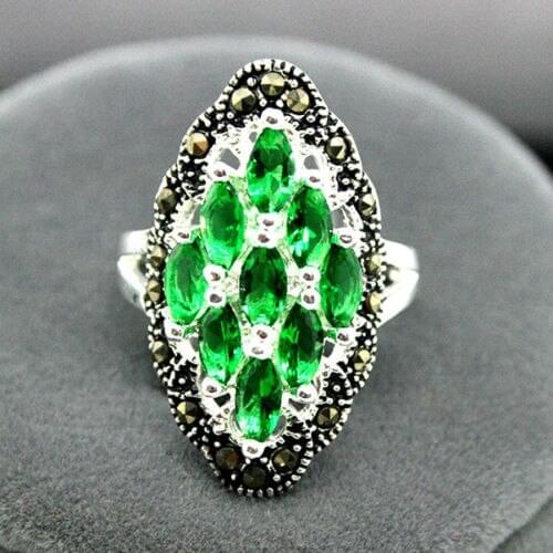 Wholesale good Art 925 Sterling Green Natural stone gems Red Gems Marcasite Ring Size 7/8/9/10# Genuine men Jewelry Free ship