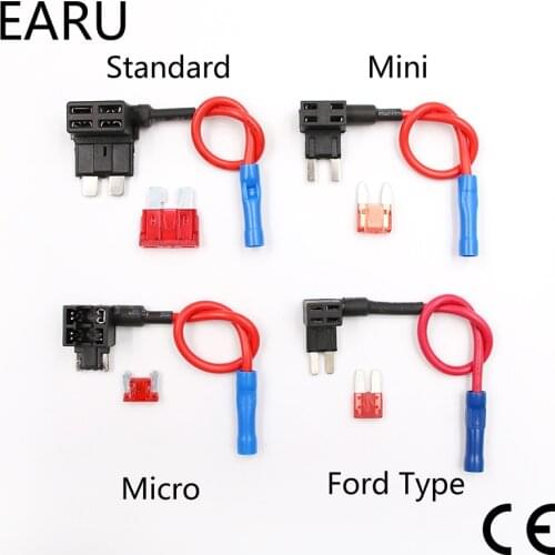 12V Fuse Holder Add-a-circuit TAP Adapter Micro Mini Standard Ford ATM APM Blade Auto Fuse with 10A Blade Car Fuse with holder