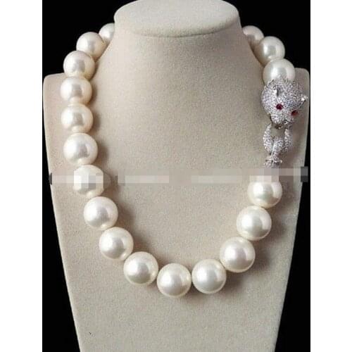 Valentines Day Gift 18 mm White Shell Pearl Necklace 18" AAA Crystal Clasp