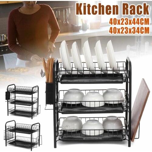 2/3 Tiers Dish Drying Rack Holder Basket Plated Iron Home Washing Great Kitchen Sink Dish Drainer Drying Rack Organizer Black