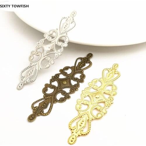 20 pcs/lot 65x20mm Gold color/White K/Antique bronze Metal Filigree Flowers Slice Charms Jewelry Components Findings B1071703