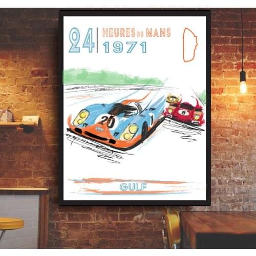 Gulf 24 Hours Of Le Mans 1971 Vintage Classic Car Poster Print On Canvas Painting Home Decor Wall Art Picture For Living Room