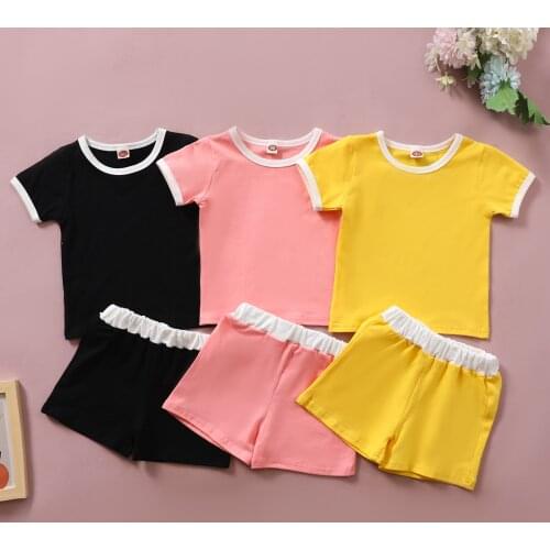 Pudcoco 1-4 Years Kids Girls Boys 2-piece Outfit Suit Short Sleeve Color Block Tops+Shorts Summer Set for Children Baby Girls
