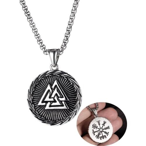 Retro Northic Viking Pirate Compass Rune Mens Necklaces Round Pendant Vintage Men Male Jewelry Stainless Steel