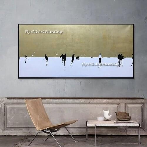 Hand-painted Abstract Golden Oil Painting Wall Art On Canvas Modern Gold Foil Snowfield Paintings For Living Room Home Decor