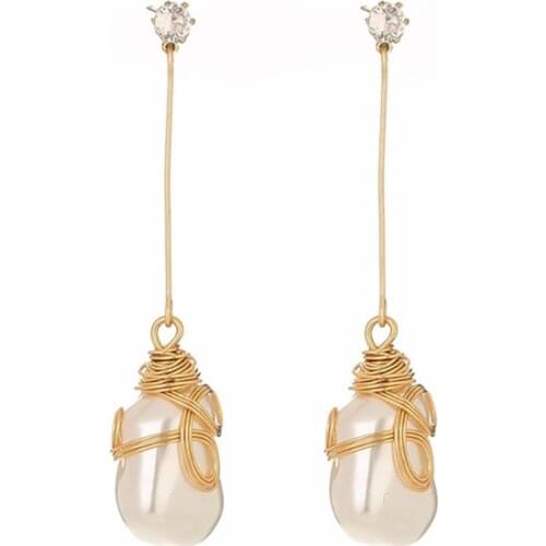 Handmade Baroque 6x1.5cm White Pearl Fancy 925 Silver Big Earrings Dangle Drop Earrings Ear Studs Christmas Jewelry Gift
