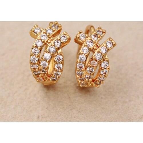 Trendy Gold Copper Plated Round Hoop Earrings White Square Cubic Zirconia Stone For Women Fashion Jewelry Accessories Gift