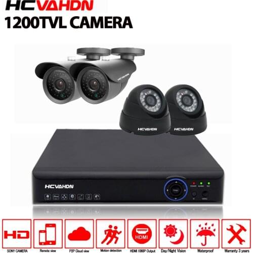 HCVAHDN AHD DVR NVR System 4 Channel Kit 4CH Security System With Sony CCD Bullet Dome 4PCS 1200TVL CCTV HD Camera KIT With HDD