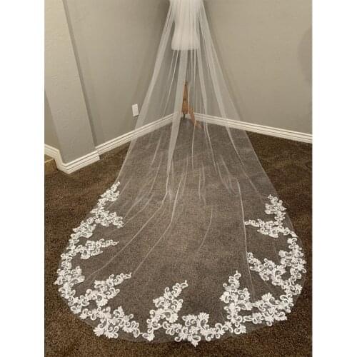 3 Metres Bridal Veils White Ivory Tulle Wedding Veils Lace Appliques for Brides Headpieces Velos de Novia Voile de Mariee 3m
