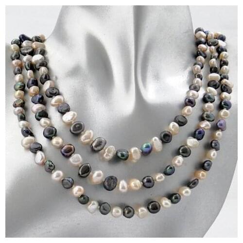 Unique Pearl Jewelry Stunning New Arrival Gorgeous Baroque Freshwater Pearl Necklace 60 inches White Black Baroque Long Pearl